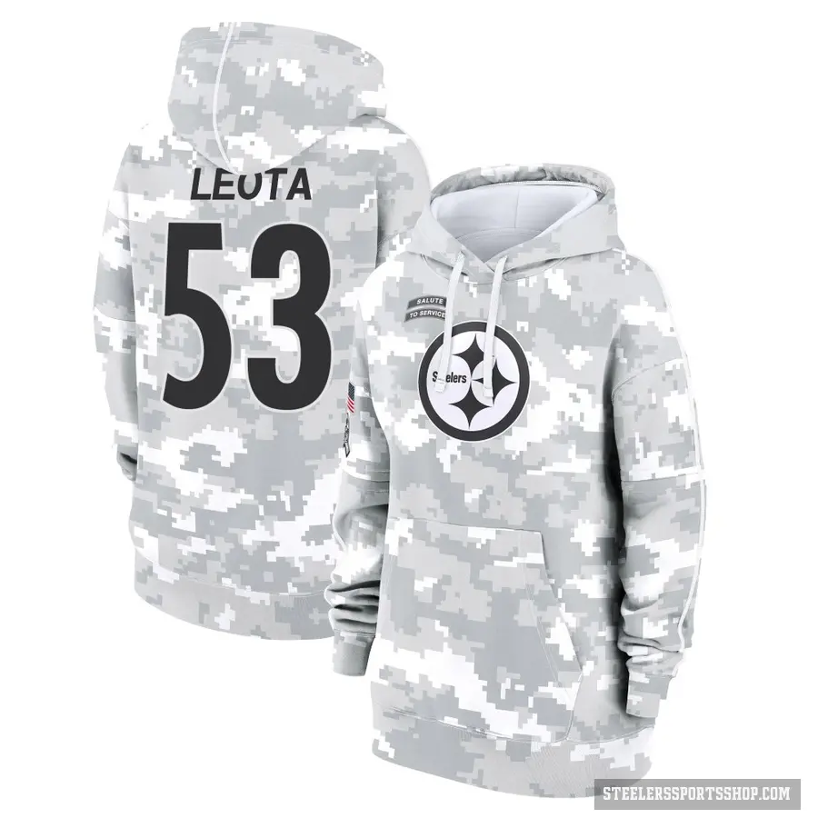 Women's ＃53 Eku Leota Pittsburgh Steelers Arctic Camo 2024 Salute to Service Club Fleece Pullover Hoodie