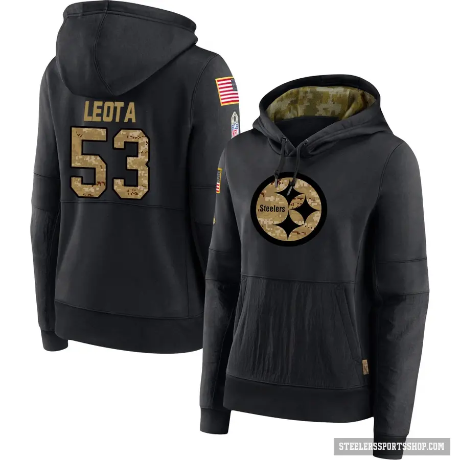 Women's ＃53 Eku Leota Pittsburgh Steelers Black 2020 Salute to Service Sideline Performance Pullover Hoodie