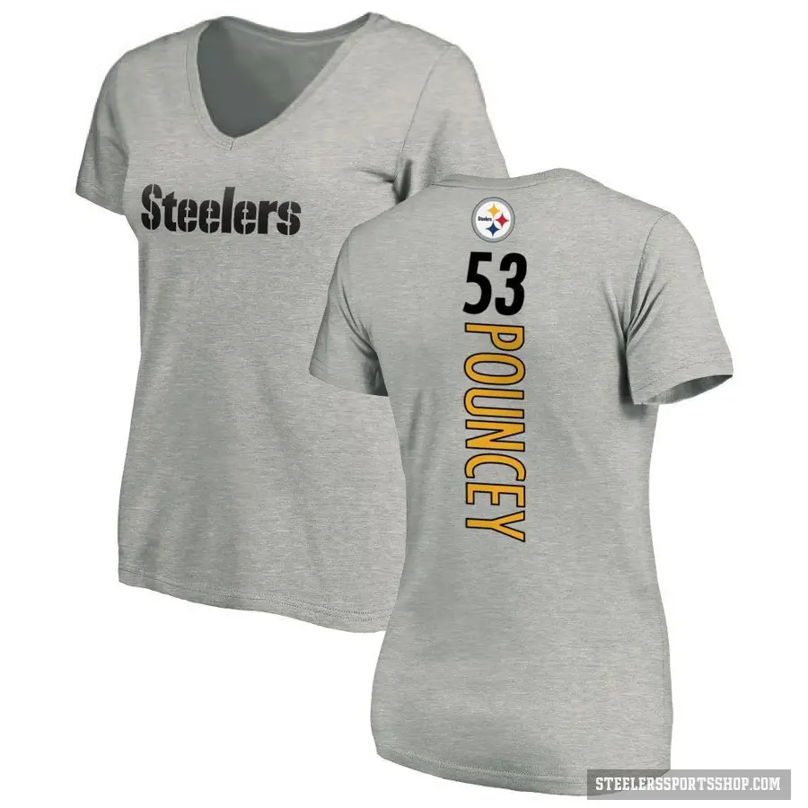 Women's ＃53 Maurkice Pouncey Pittsburgh Steelers Ash Backer V-Neck T-Shirt