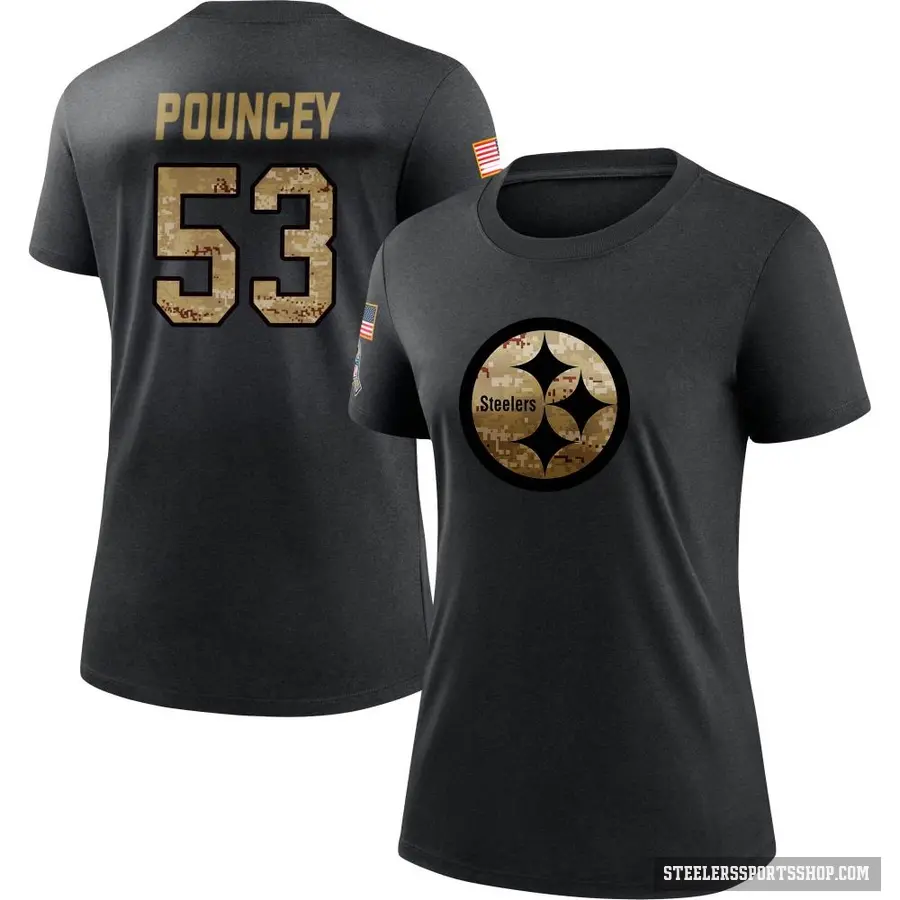 Women's ＃53 Maurkice Pouncey Pittsburgh Steelers Black 2020 Salute To Service Performance T-Shirt