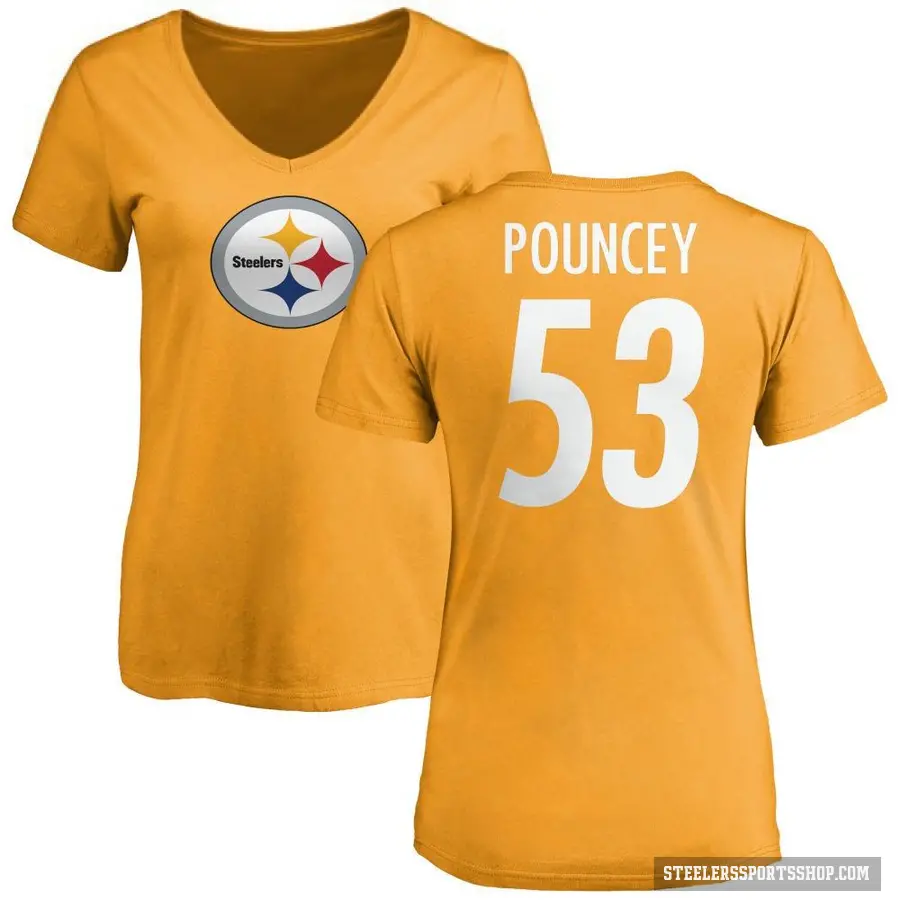 Women's ＃53 Maurkice Pouncey Pittsburgh Steelers Gold Logo Slim Fit T-Shirt