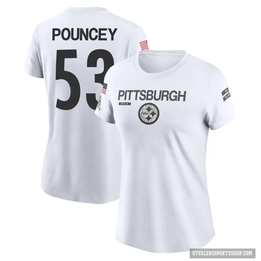 Women's ＃53 Maurkice Pouncey Pittsburgh Steelers White 2024 Salute to Service Performance T-Shirt