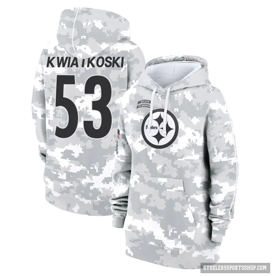 Women's ＃53 Nick Kwiatkoski Pittsburgh Steelers Arctic Camo 2024 Salute to Service Club Fleece Pullover Hoodie