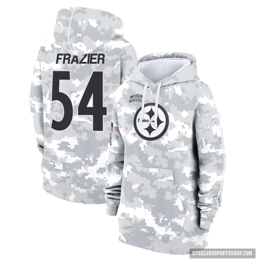 Women's ＃54 Zach Frazier Pittsburgh Steelers Arctic Camo 2024 Salute to Service Club Fleece Pullover Hoodie