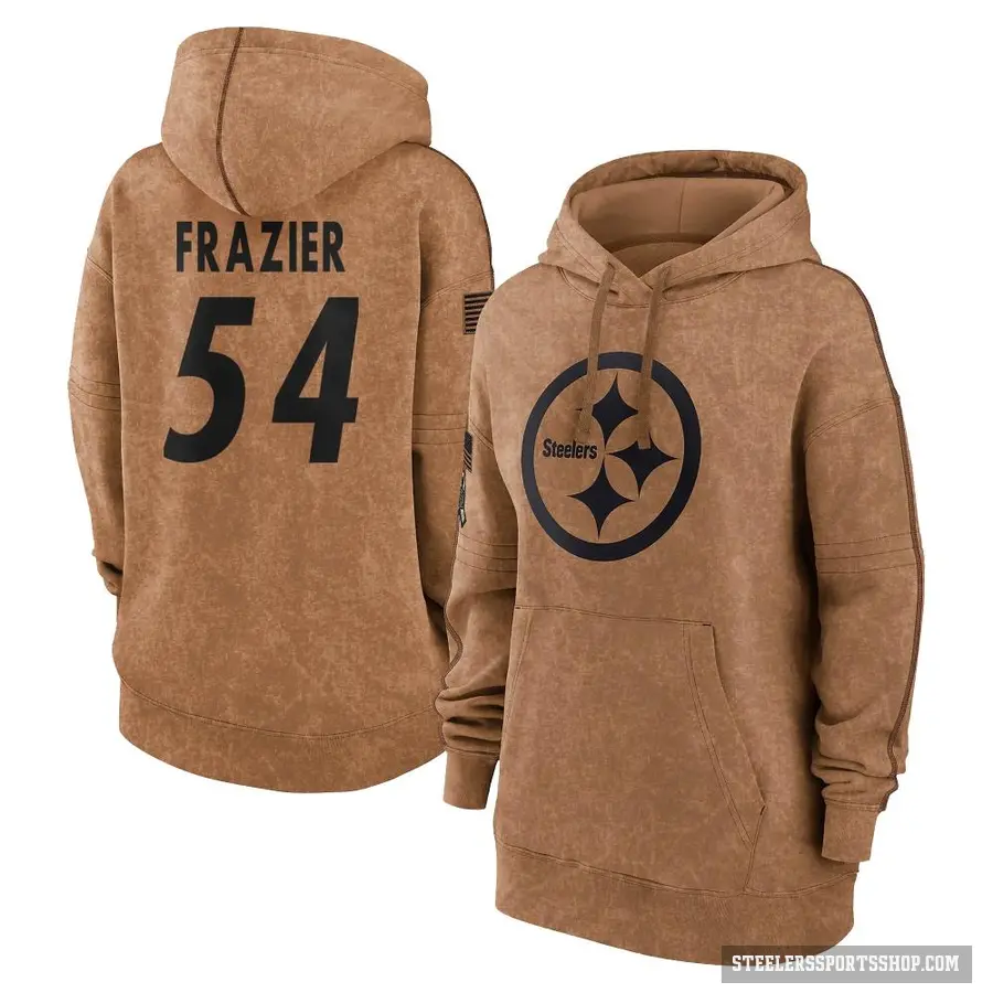 Women's ＃54 Zach Frazier Pittsburgh Steelers Brown 2023 Salute To Service Pullover Hoodie