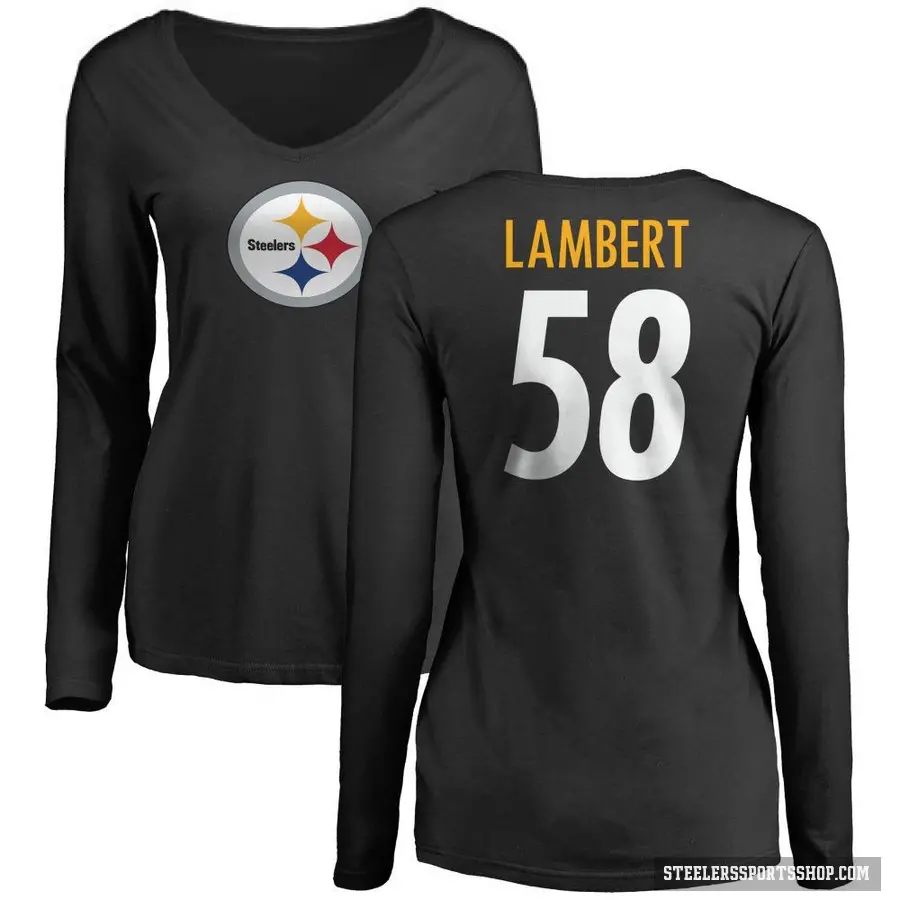 Women's ＃58 Jack Lambert Pittsburgh Steelers Black Logo Slim Fit Long Sleeve T-Shirt