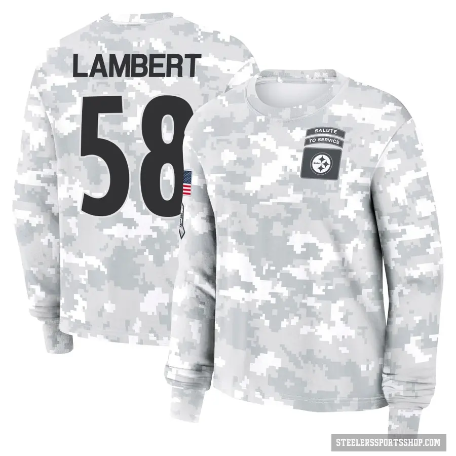 Women's ＃58 Jack Lambert Pittsburgh Steelers Camo Arctic 2024 Salute to Service Long Sleeve T-Shirt