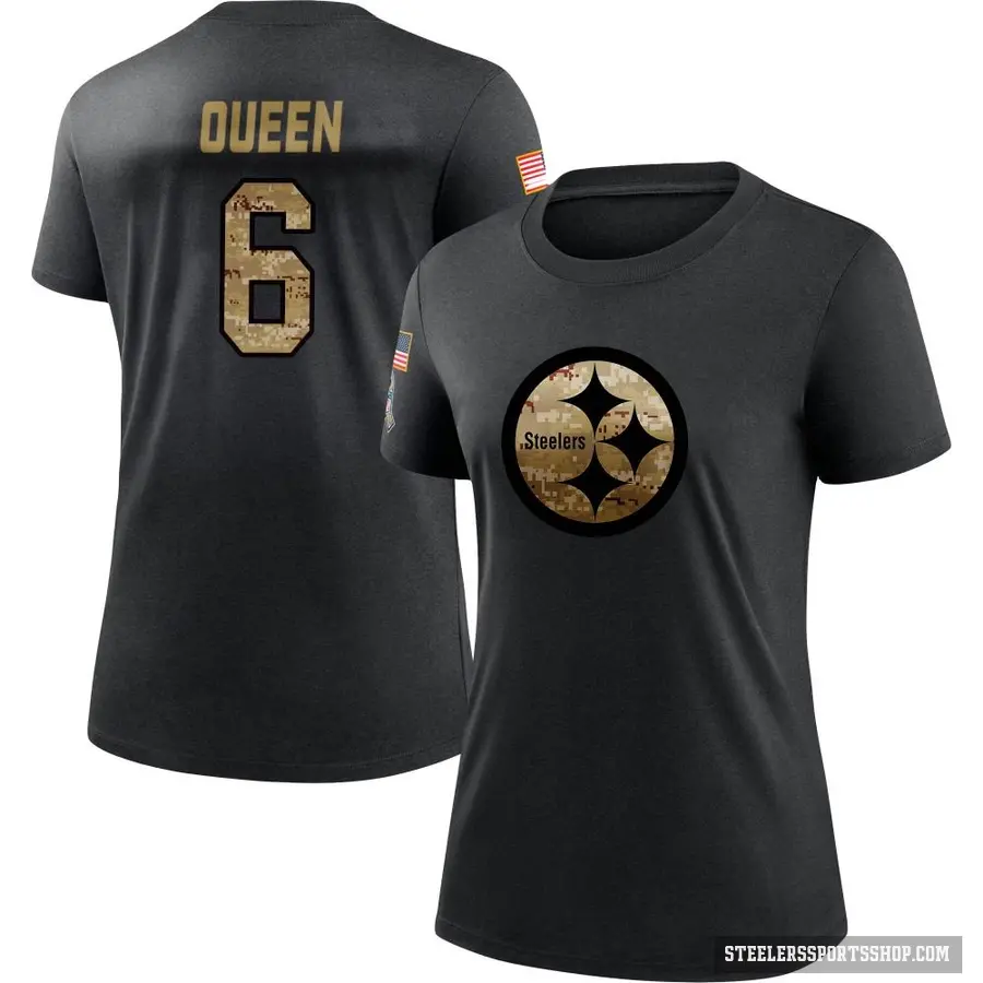 Women's ＃6 Patrick Queen Pittsburgh Steelers Black 2020 Salute To Service Performance T-Shirt