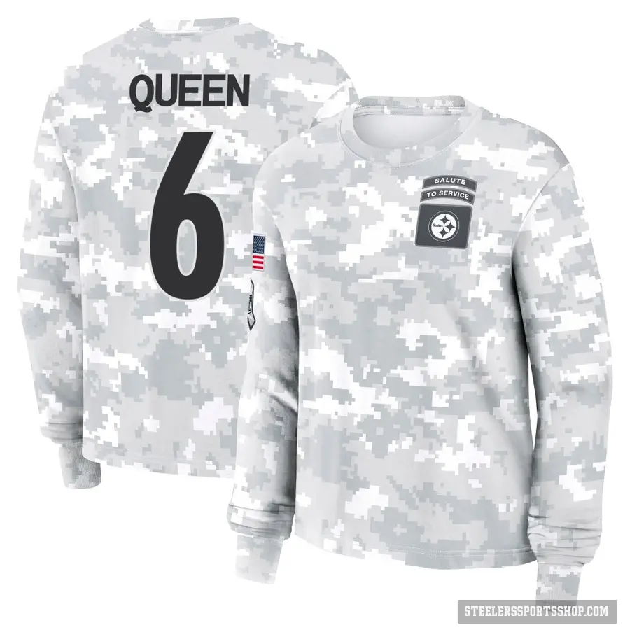 Women's ＃6 Patrick Queen Pittsburgh Steelers Camo Arctic 2024 Salute to Service Long Sleeve T-Shirt