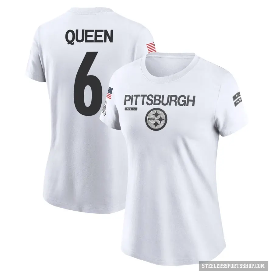 Women's ＃6 Patrick Queen Pittsburgh Steelers White 2024 Salute to Service Performance T-Shirt