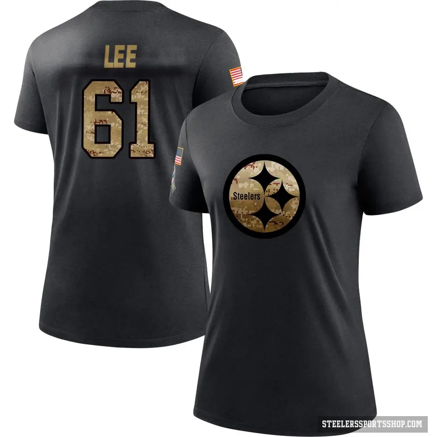 Women's ＃61 Logan Lee Pittsburgh Steelers Black 2020 Salute To Service Performance T-Shirt