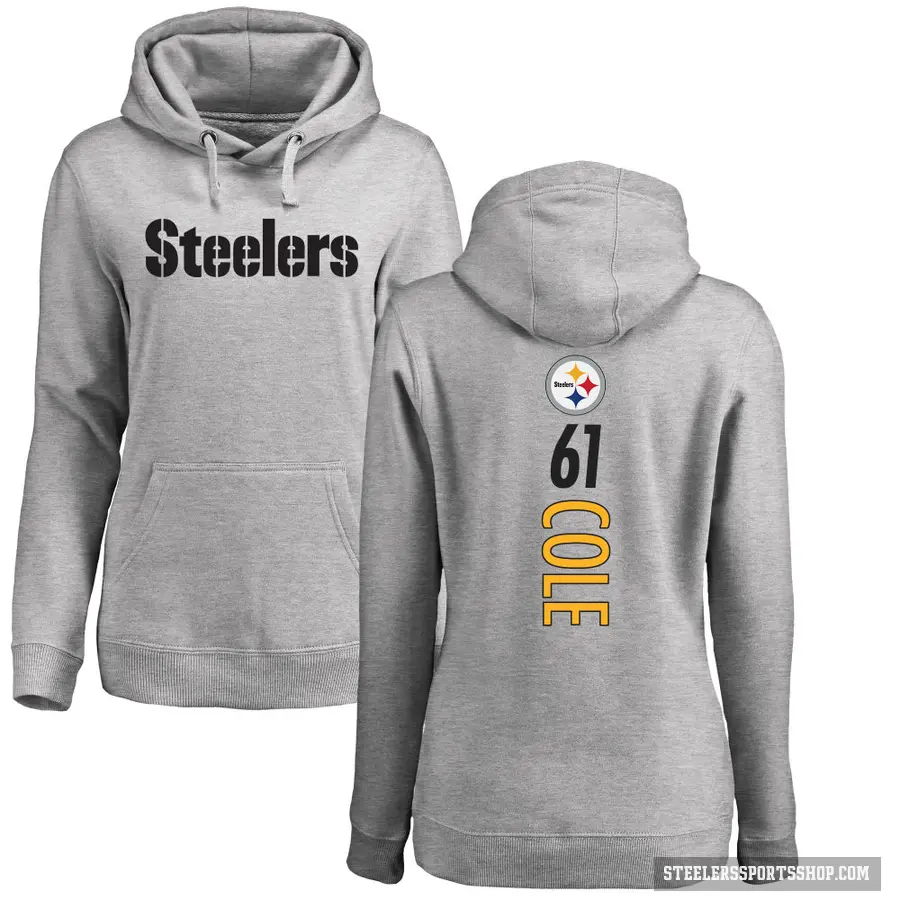 Women's ＃61 Mason Cole Pittsburgh Steelers Pro Line Ash Backer Pullover Hoodie