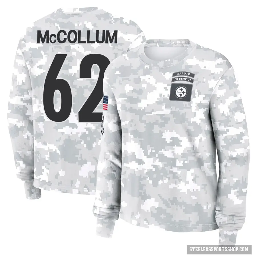 Women's ＃62 Ryan McCollum Pittsburgh Steelers Camo Arctic 2024 Salute to Service Long Sleeve T-Shirt