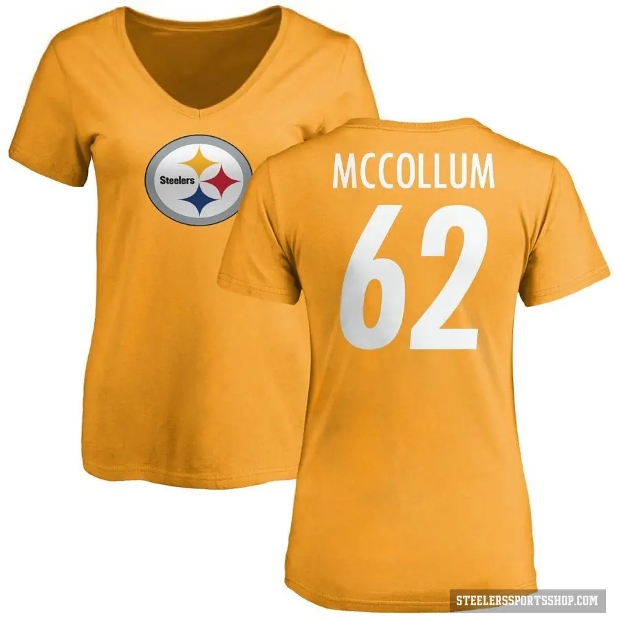 Women's ＃62 Ryan McCollum Pittsburgh Steelers Gold Logo Slim Fit T-Shirt