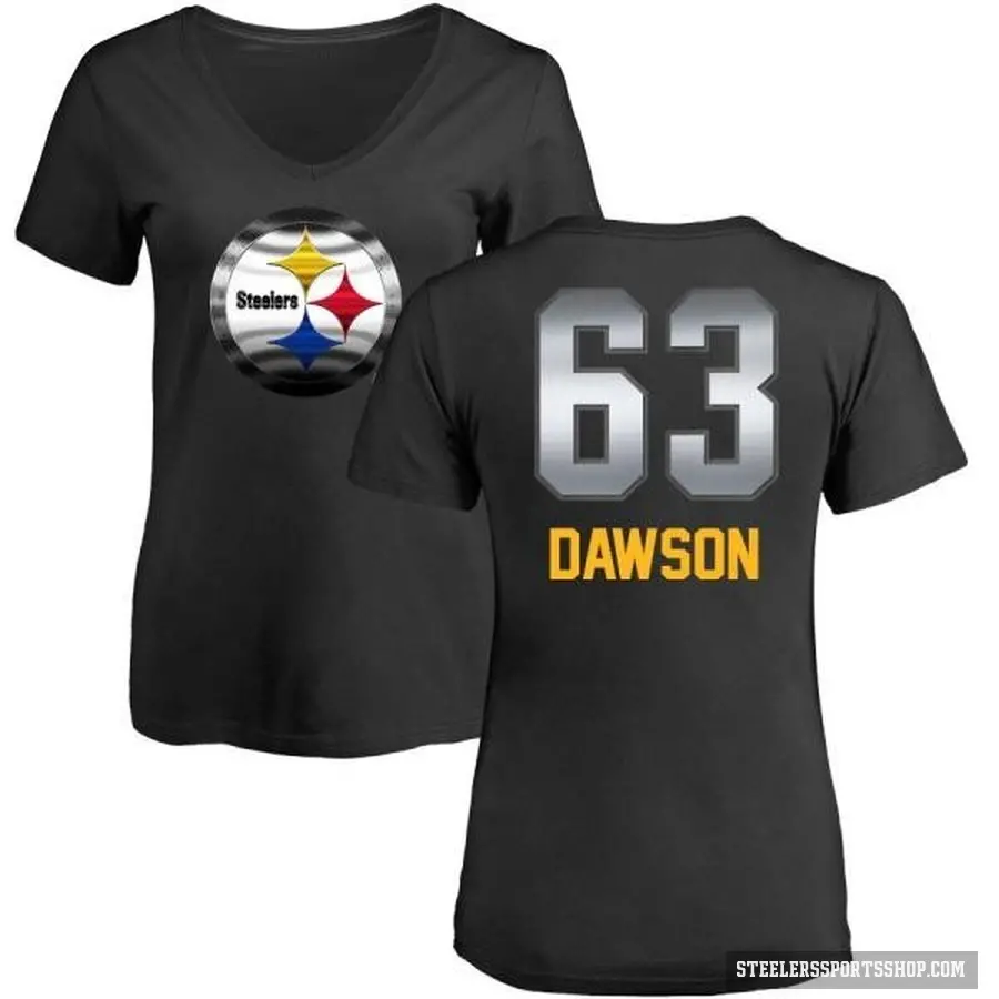 Women's ＃63 Dermontti Dawson Pittsburgh Steelers Black Midnight Mascot T-Shirt