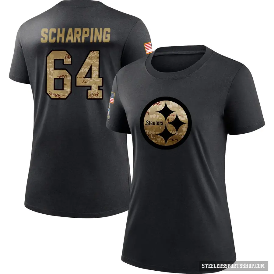 Women's ＃64 Max Scharping Pittsburgh Steelers Black 2020 Salute To Service Performance T-Shirt