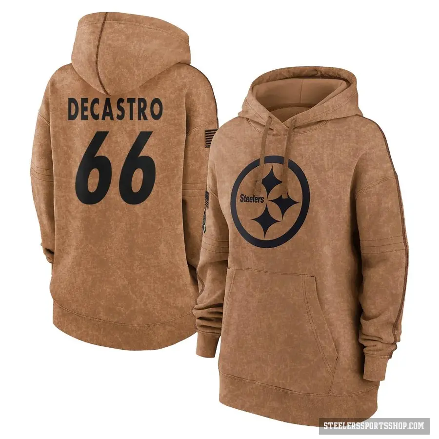 Women's ＃66 David DeCastro Pittsburgh Steelers Brown 2023 Salute To Service Pullover Hoodie