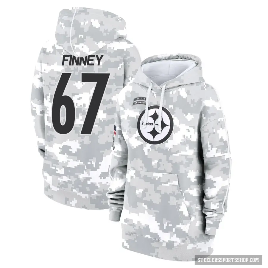 Women's ＃67 B.J. Finney Pittsburgh Steelers Arctic Camo 2024 Salute to Service Club Fleece Pullover Hoodie