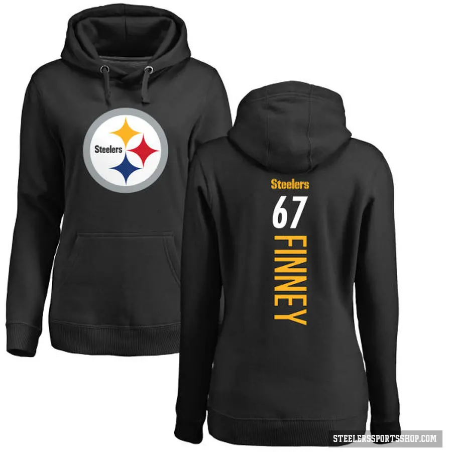 Women's ＃67 B.J. Finney Pittsburgh Steelers Black Pro Line Backer Pullover Hoodie