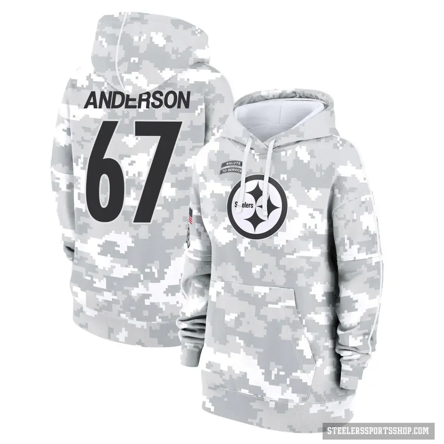 Women's ＃67 Calvin Anderson Pittsburgh Steelers Arctic Camo 2024 Salute to Service Club Fleece Pullover Hoodie