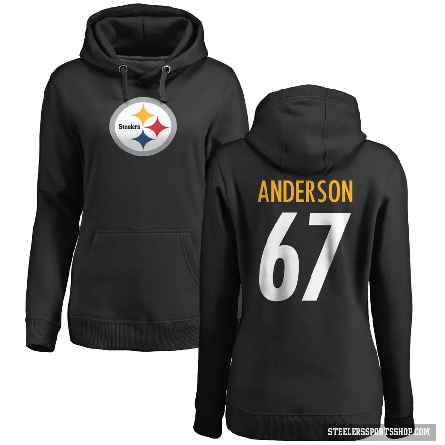 Women's ＃67 Calvin Anderson Pittsburgh Steelers Black Pro Line Logo Pullover Hoodie