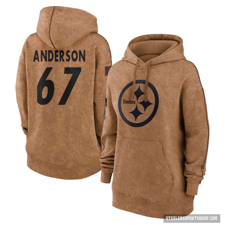 Women's ＃67 Calvin Anderson Pittsburgh Steelers Brown 2023 Salute To Service Pullover Hoodie