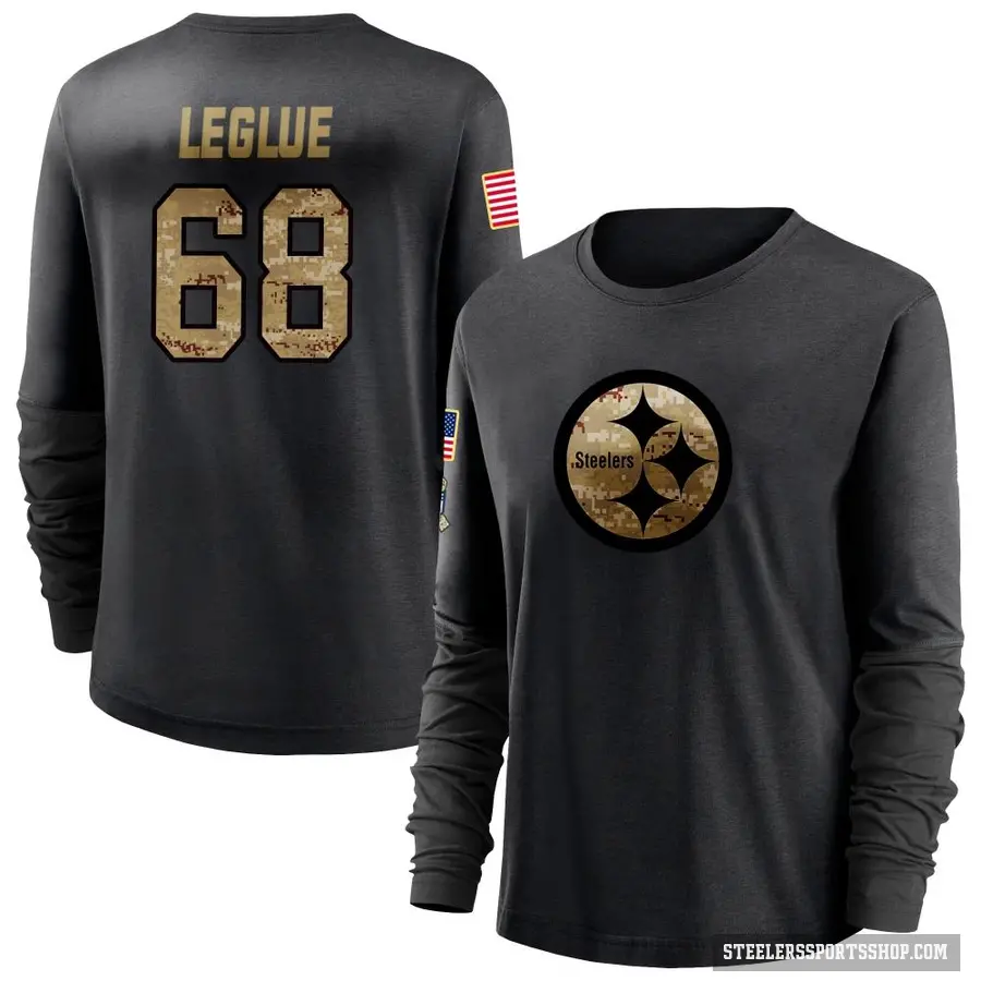 Women's ＃68 John Leglue Pittsburgh Steelers Black 2020 Salute To Service Sideline Performance Long Sleeve T-Shirt