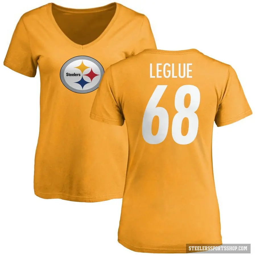 Women's ＃68 John Leglue Pittsburgh Steelers Gold Logo Slim Fit T-Shirt