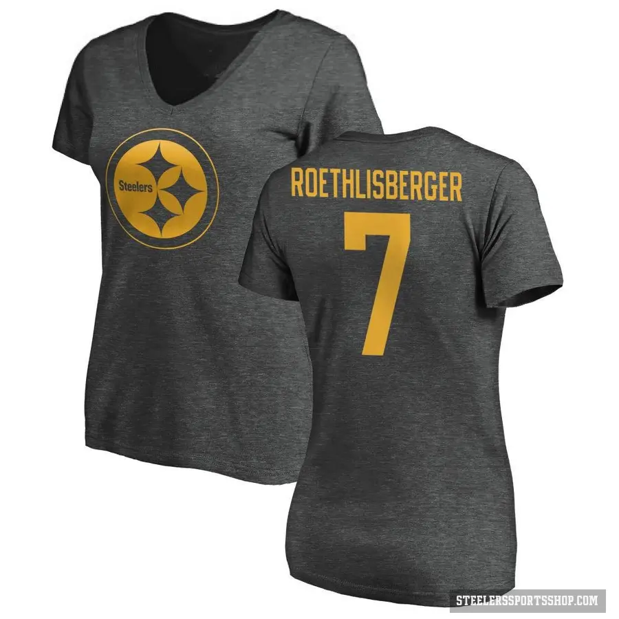 Women's ＃7 Ben Roethlisberger Pittsburgh Steelers Ash One Color T-Shirt