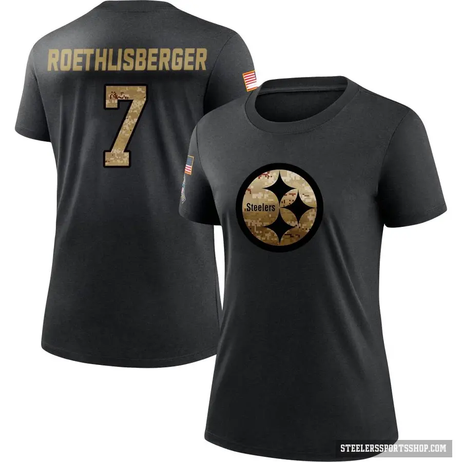 Women's ＃7 Ben Roethlisberger Pittsburgh Steelers Black 2020 Salute To Service Performance T-Shirt