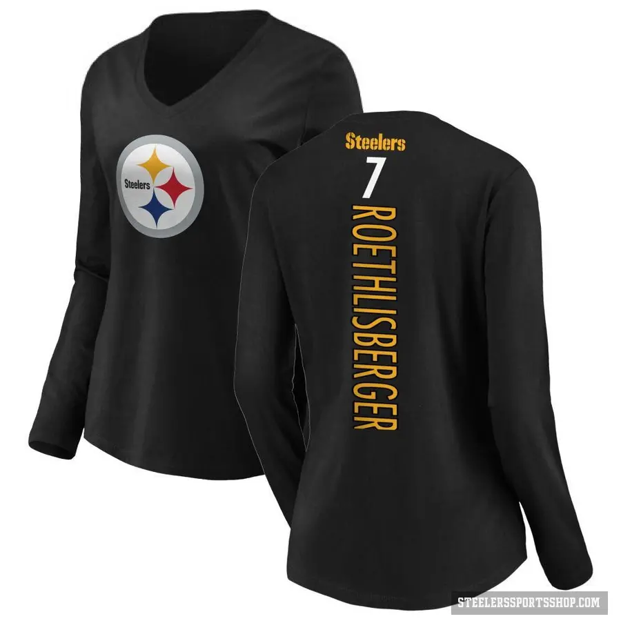 Women's ＃7 Ben Roethlisberger Pittsburgh Steelers Black Backer Slim Fit Long Sleeve T-Shirt