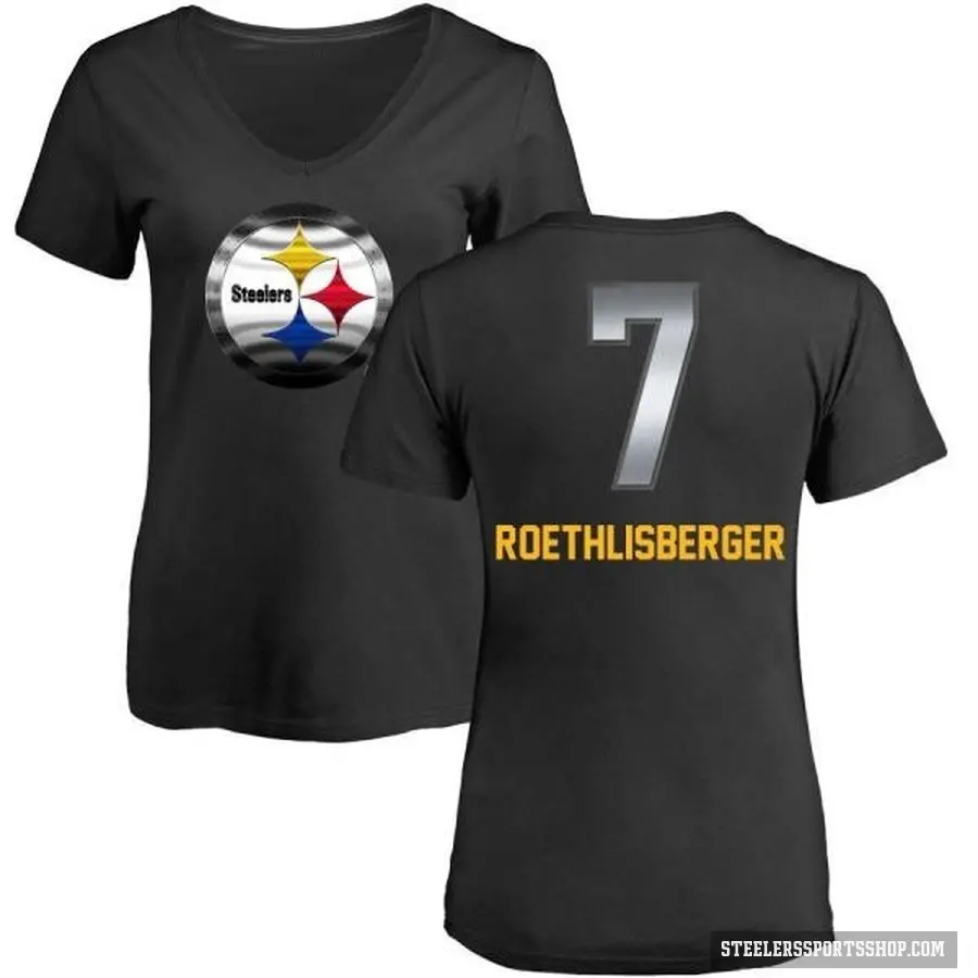 Women's ＃7 Ben Roethlisberger Pittsburgh Steelers Black Midnight Mascot T-Shirt