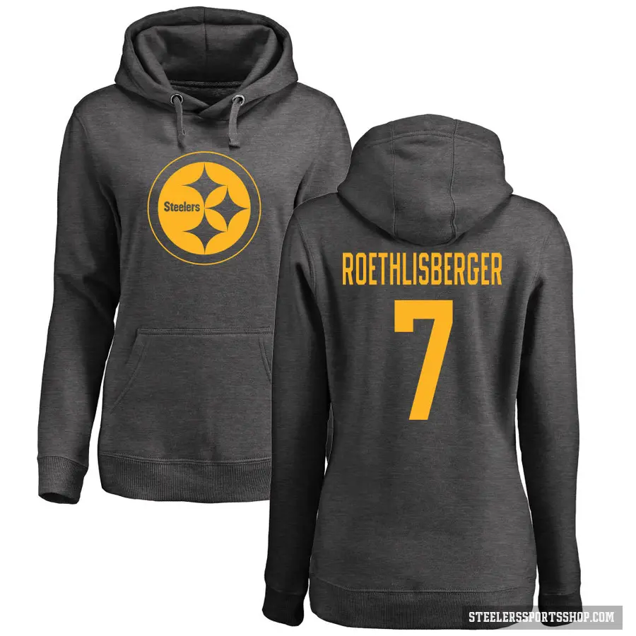 Women's ＃7 Ben Roethlisberger Pittsburgh Steelers Pro Line by Branded Ash One Color Pullover Hoodie