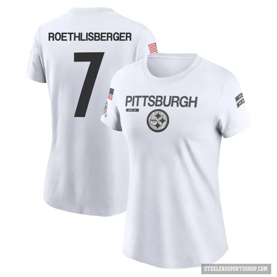 Women's ＃7 Ben Roethlisberger Pittsburgh Steelers White 2024 Salute to Service Performance T-Shirt