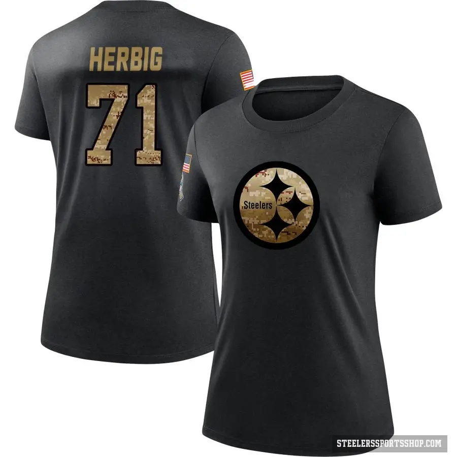 Women's ＃71 Nate Herbig Pittsburgh Steelers Black 2020 Salute To Service Performance T-Shirt