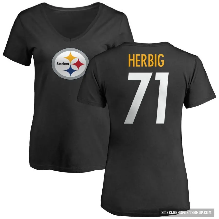 Women's ＃71 Nate Herbig Pittsburgh Steelers Black Logo Slim Fit T-Shirt