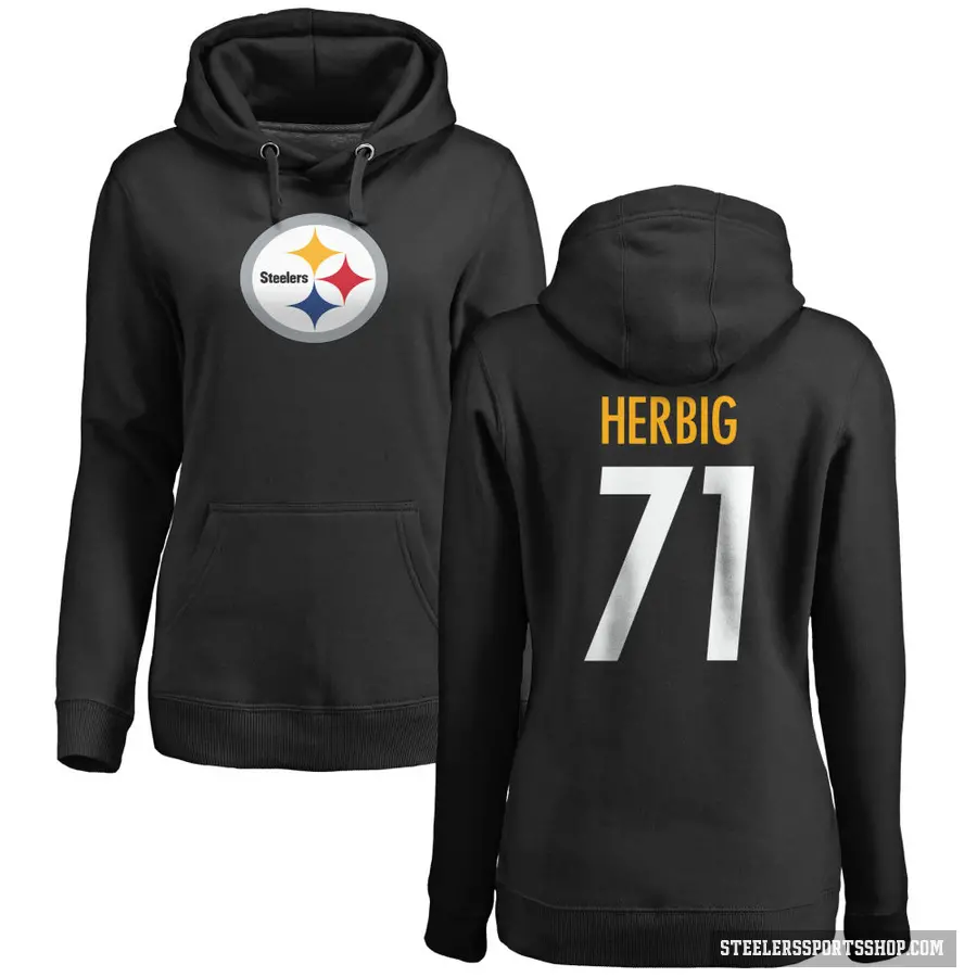 Women's ＃71 Nate Herbig Pittsburgh Steelers Black Pro Line Logo Pullover Hoodie