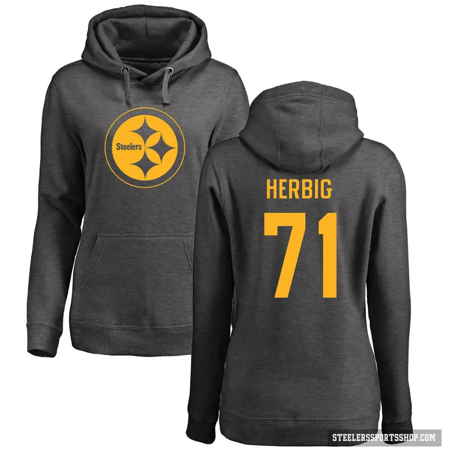 Women's ＃71 Nate Herbig Pittsburgh Steelers Pro Line by Branded Ash One Color Pullover Hoodie