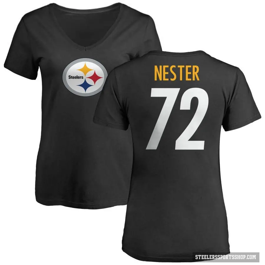 Women's ＃72 Doug Nester Pittsburgh Steelers Black Logo Slim Fit T-Shirt