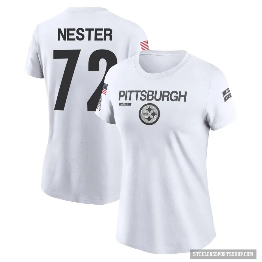 Women's ＃72 Doug Nester Pittsburgh Steelers White 2024 Salute to Service Performance T-Shirt