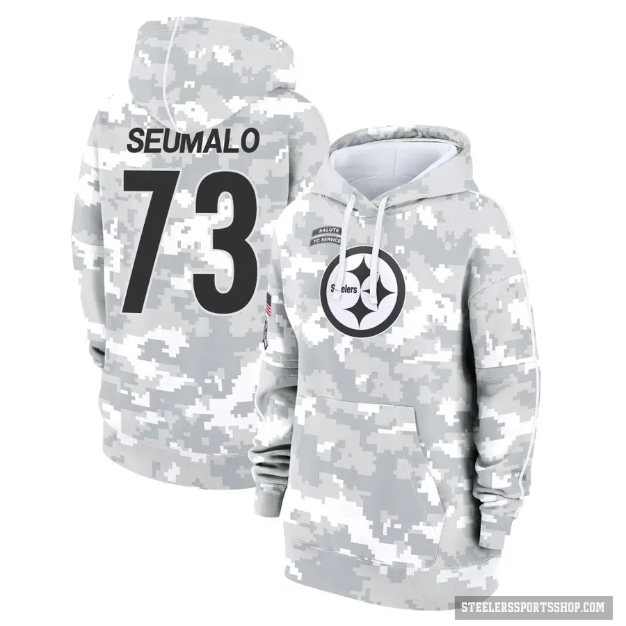 Women's ＃73 Isaac Seumalo Pittsburgh Steelers Arctic Camo 2024 Salute to Service Club Fleece Pullover Hoodie