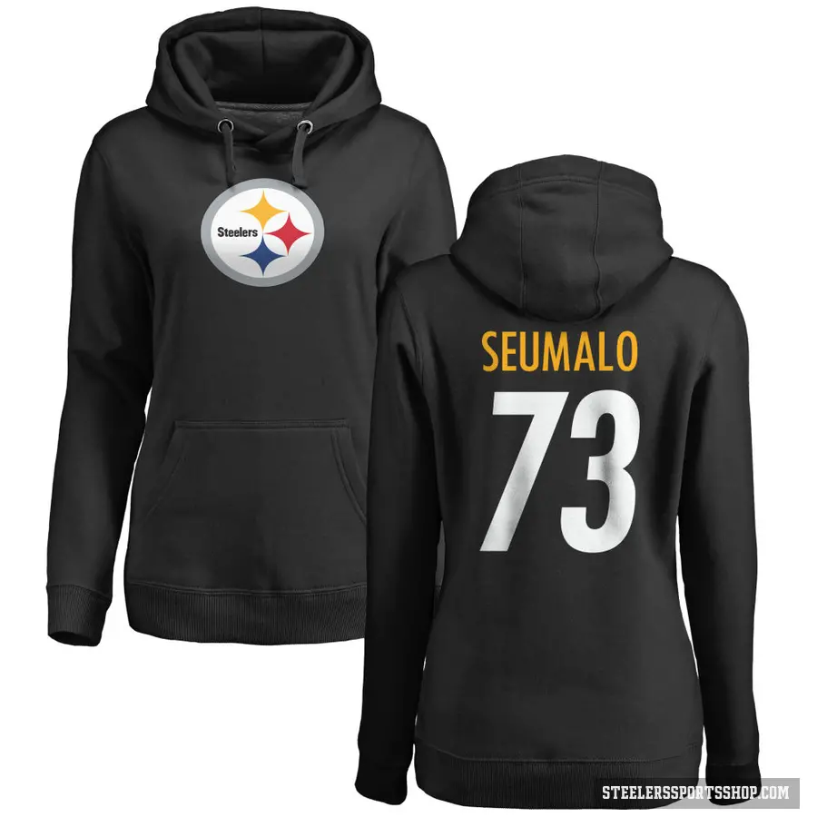 Women's ＃73 Isaac Seumalo Pittsburgh Steelers Black Pro Line Logo Pullover Hoodie