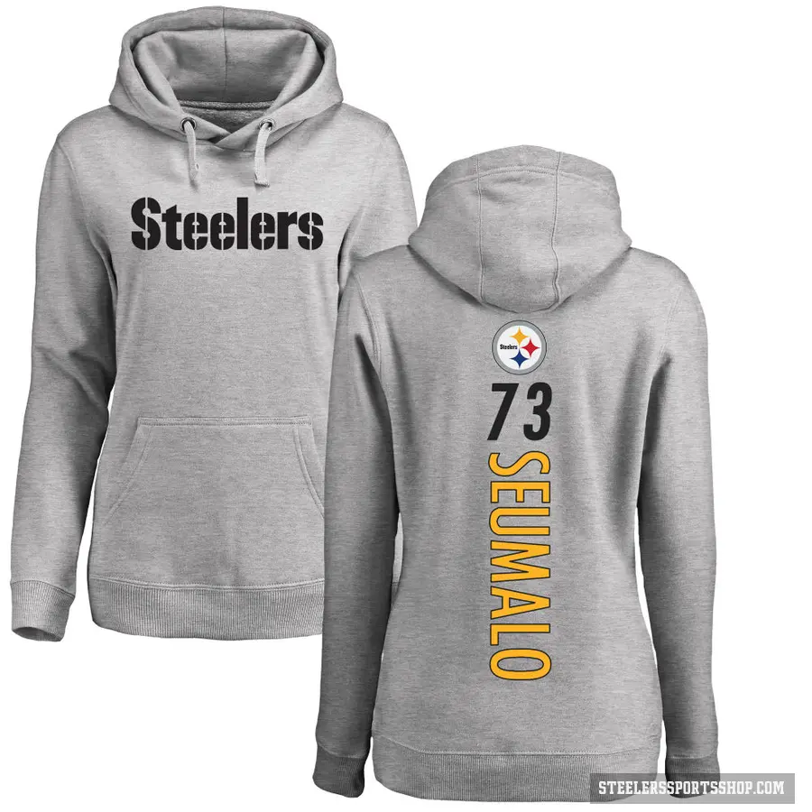 Women's ＃73 Isaac Seumalo Pittsburgh Steelers Pro Line Ash Backer Pullover Hoodie