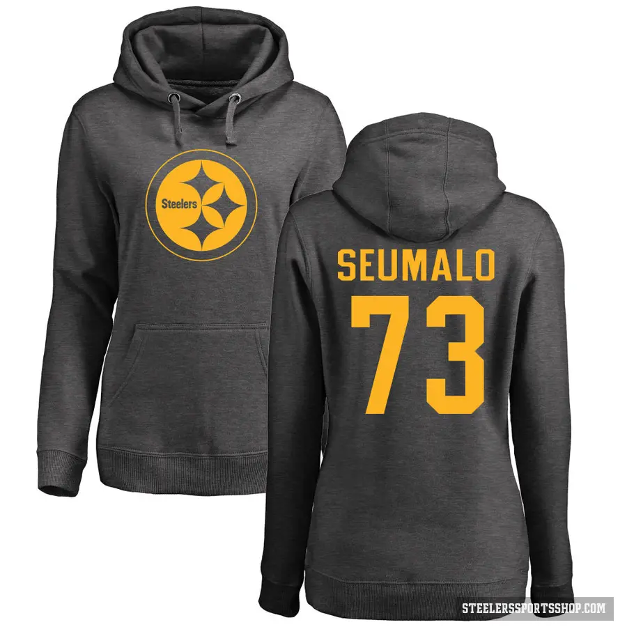 Women's ＃73 Isaac Seumalo Pittsburgh Steelers Pro Line by Branded Ash One Color Pullover Hoodie