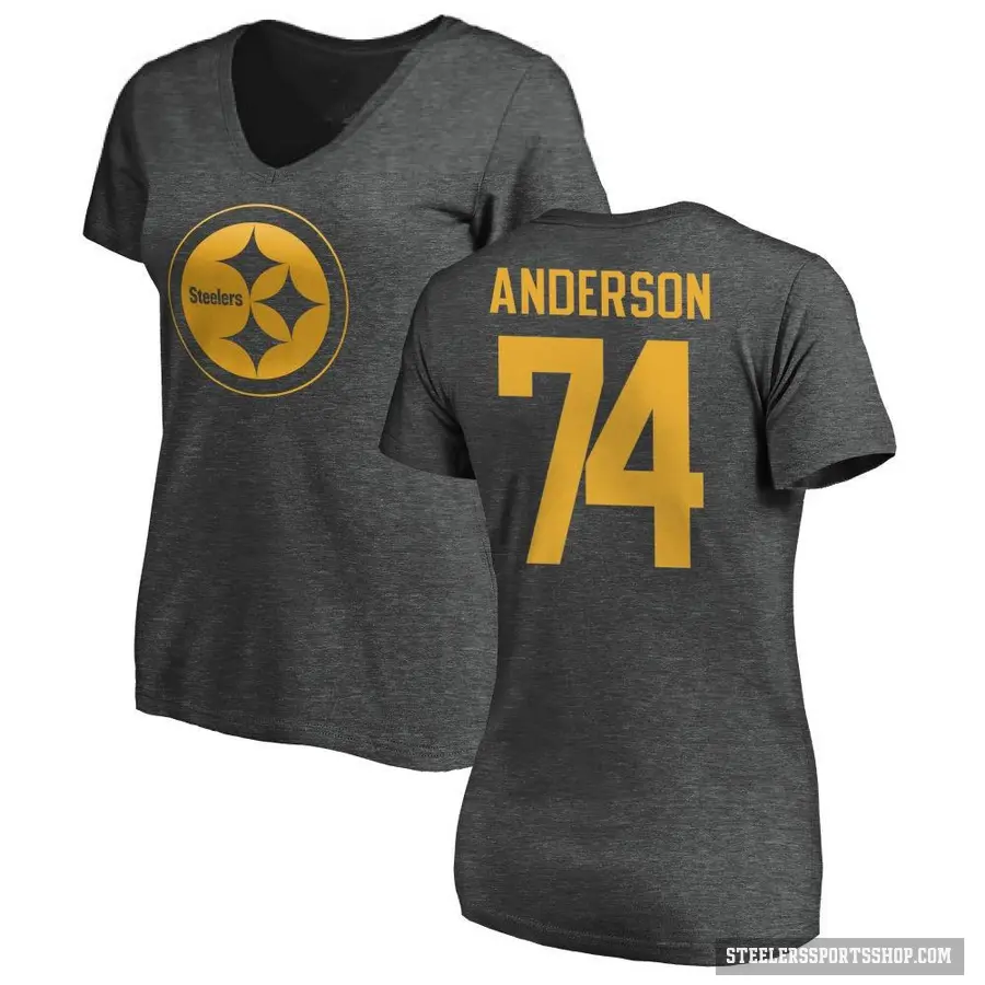 Women's ＃74 Spencer Anderson Pittsburgh Steelers Ash One Color T-Shirt