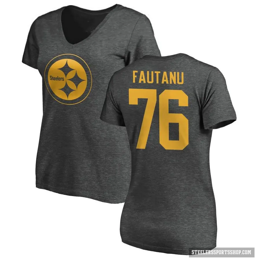 Women's ＃76 Troy Fautanu Pittsburgh Steelers Ash One Color T-Shirt