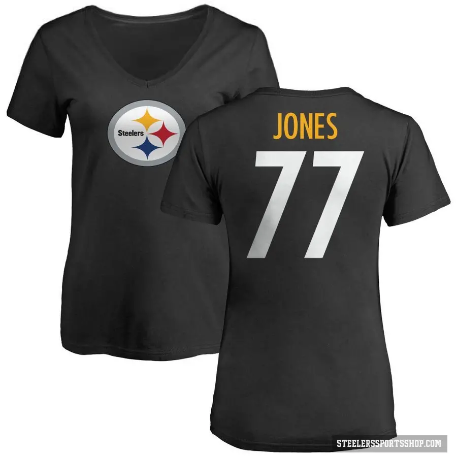 Women's ＃77 Broderick Jones Pittsburgh Steelers Black Logo Slim Fit T-Shirt