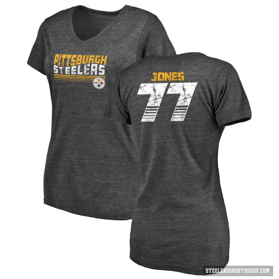 Women's ＃77 Broderick Jones Pittsburgh Steelers Black Retro V-Neck T-Shirt