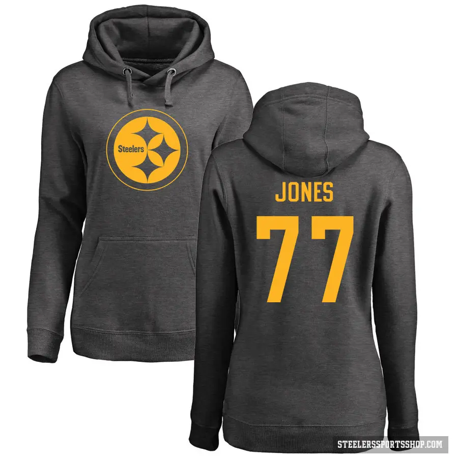 Women's ＃77 Broderick Jones Pittsburgh Steelers Pro Line by Branded Ash One Color Pullover Hoodie