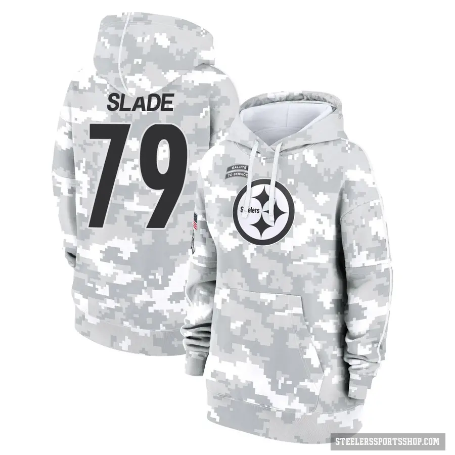 Women's ＃79 Jacob Slade Pittsburgh Steelers Arctic Camo 2024 Salute to Service Club Fleece Pullover Hoodie